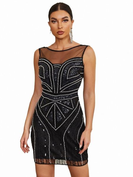 casual dresses contrast mesh sequin faux pearl formal dress l0ua#, Black;gray
casual dresses contrast mesh sequin faux pearl formal dress l0ua#, Black;gray