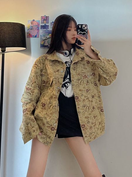 women s jackets autumn harajuku style loose casual cowboy coat vintage floral design denim full sleeve single breasted jacket for women 2209, Black;brown
women s jackets autumn harajuku style loose casual cowboy coat vintage floral design denim full sleeve single breasted jacket for women 2209, Black;brown