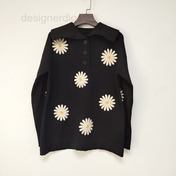 women's sweaters designer autumn and winter 2022 daisy embroidery lapel loose profile flower knitting pullover sweater, White;black
women's sweaters designer autumn and winter 2022 daisy embroidery lapel loose profile flower knitting pullover sweater, White;black
