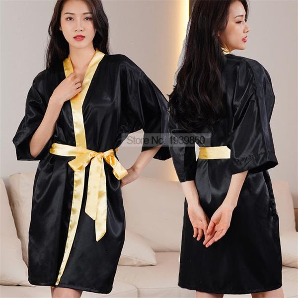 short kimono bath womens sleepwear gown summer bathrobe patchwork women, Black;red
short kimono bath womens sleepwear gown summer bathrobe patchwork women, Black;red