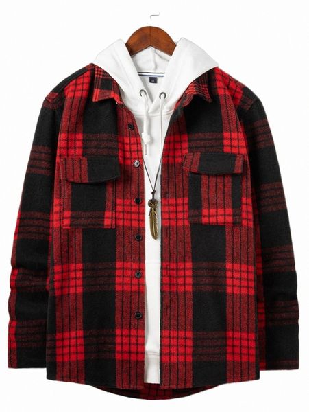 men's down & parkas men plaid print flap pocket overcoat without hoodie 10z0#, Black
men's down & parkas men plaid print flap pocket overcoat without hoodie 10z0#, Black