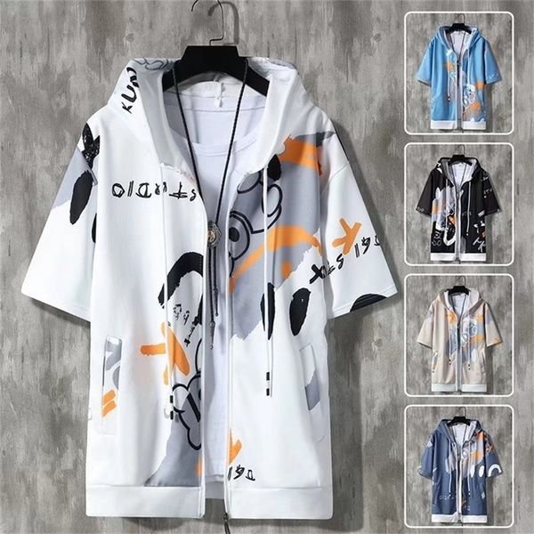 men's hoodies sweatshirts summer korean fashion harajuku streetwear short sleeve hoodie casual clothing hooded zipper sweatshirt 220905, Black
men's hoodies sweatshirts summer korean fashion harajuku streetwear short sleeve hoodie casual clothing hooded zipper sweatshirt 220905, Black