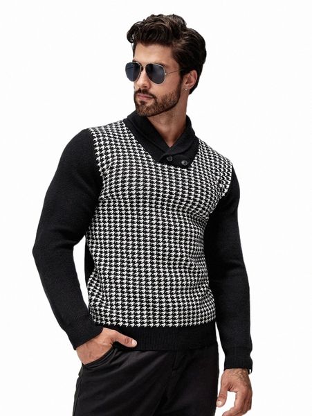 men's sweaters men houndstooth pattern double button sweater d1du#, White;black
men's sweaters men houndstooth pattern double button sweater d1du#, White;black