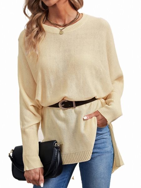 women's sweaters batwing sleeve split high low hem sweater without belt l0ne#, White;black
women's sweaters batwing sleeve split high low hem sweater without belt l0ne#, White;black