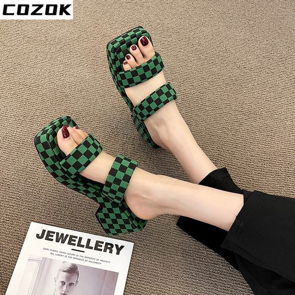 woman thick bottom plaid high heels casual slippers classic ladies sandals 2022 quality new fall fashion square toe sandals party designers, Black
woman thick bottom plaid high heels casual slippers classic ladies sandals 2022 quality new fall fashion square toe sandals party designers, Black