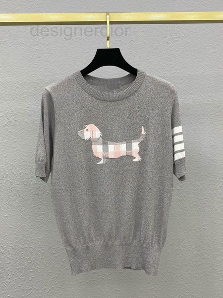 women's sweaters designer tb new dog jacquard four bar stripe contrast color short sleeve sweater simple and versatile round neck gray, White;black
women's sweaters designer tb new dog jacquard four bar stripe contrast color short sleeve sweater simple and versatile round neck gray, White;black