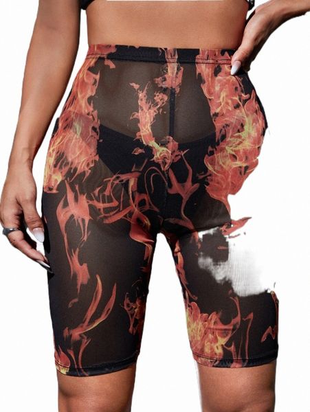 women's shorts high waist flare print mesh biker shorts without panty p4bs#, White;black
women's shorts high waist flare print mesh biker shorts without panty p4bs#, White;black