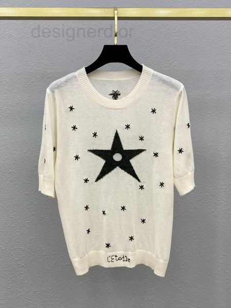 women's sweaters designer five pointed star letter embroidery jacquard short sleeve sweater loose thin comfortable pullover round neck, White;black
women's sweaters designer five pointed star letter embroidery jacquard short sleeve sweater loose thin comfortable pullover round neck, White;black