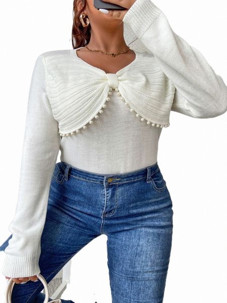 plus size t-shirt plus pearl beaded bow front sweater 36rc#, Black
plus size t-shirt plus pearl beaded bow front sweater 36rc#, Black