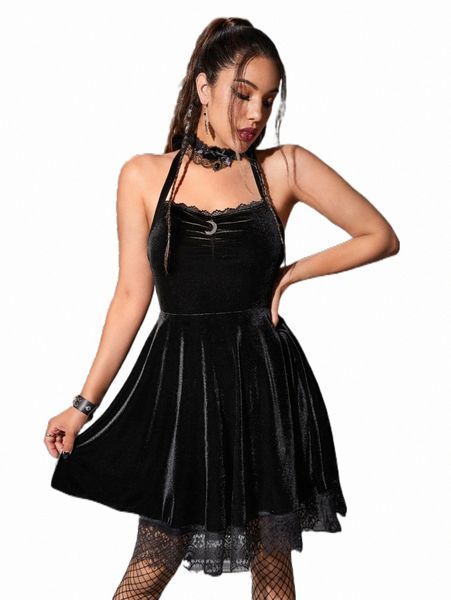 casual dresses gothic tie backless lace trim velvet halter dress without choker u28d#, Black;gray
casual dresses gothic tie backless lace trim velvet halter dress without choker u28d#, Black;gray