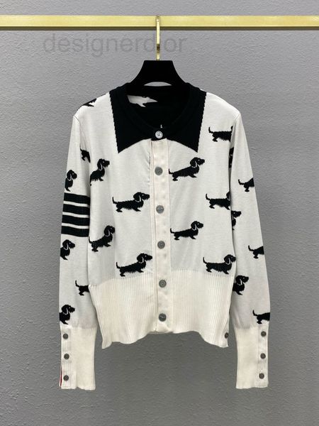 women's sweaters designer tb new little dog jacquard lapel knitted cardigan fashionable and versatile breasted slit long sleeve coat fe, White;black
women's sweaters designer tb new little dog jacquard lapel knitted cardigan fashionable and versatile breasted slit long sleeve coat fe, White;black