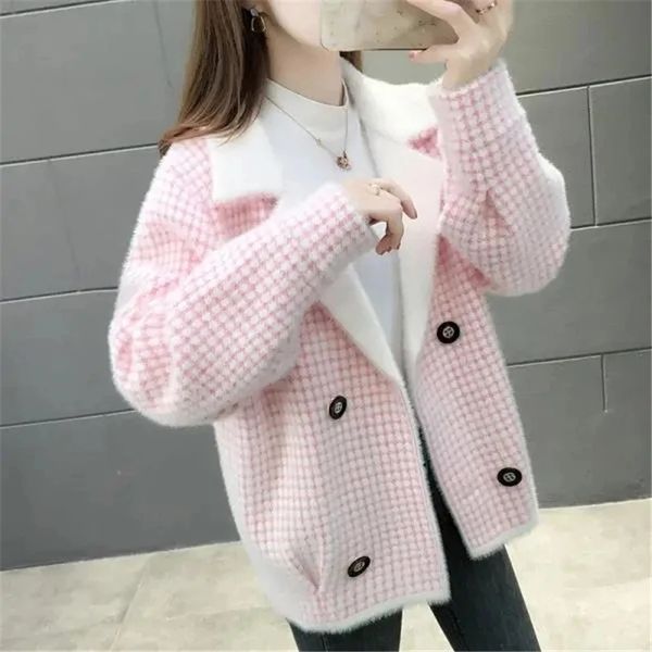 women s jackets jacket imitation mink velvet coat autumn plaid short sweater cardigans outerwear female casual loose 220905, Black;brown
women s jackets jacket imitation mink velvet coat autumn plaid short sweater cardigans outerwear female casual loose 220905, Black;brown