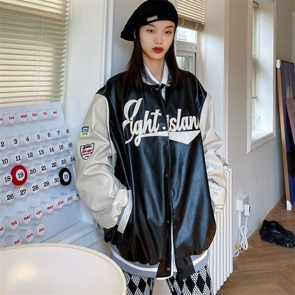 womens jackets pu leather baseball jacket women trend patchwork letter embroidery cardigan coats male autumn casual loose mens jackets 22090, Black;brown
womens jackets pu leather baseball jacket women trend patchwork letter embroidery cardigan coats male autumn casual loose mens jackets 22090, Black;brown