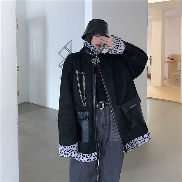 women s jackets korean harajuku style wear on both sides leopard tooling coat thicken jacket vintage zipper lambswool keep warm cotton cloth, Black;brown
women s jackets korean harajuku style wear on both sides leopard tooling coat thicken jacket vintage zipper lambswool keep warm cotton cloth, Black;brown