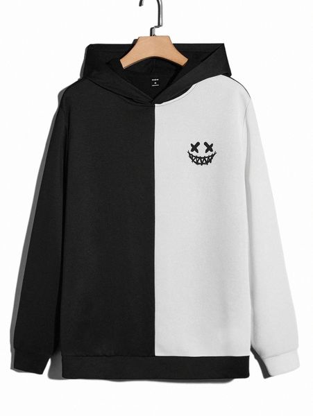 men's hoodies & sweatshirts men two tone expression print drop shoulder hoodie 15hb#, Black
men's hoodies & sweatshirts men two tone expression print drop shoulder hoodie 15hb#, Black