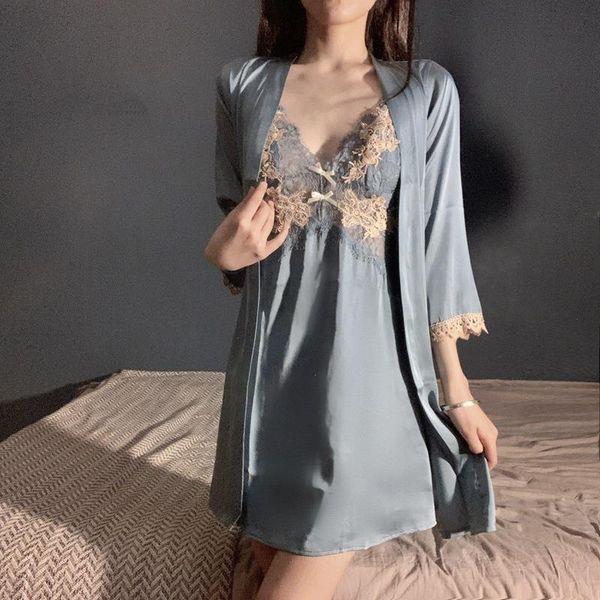 sleepwear suit patchwork hollow lace wedding robe spring summer women, Black;red
sleepwear suit patchwork hollow lace wedding robe spring summer women, Black;red
