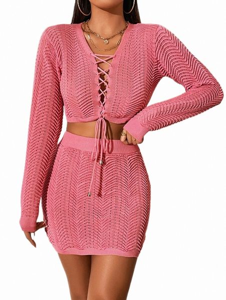 women's sweaters lace up front crop sweater & textured knit skirt 78e6#, White;black
women's sweaters lace up front crop sweater & textured knit skirt 78e6#, White;black