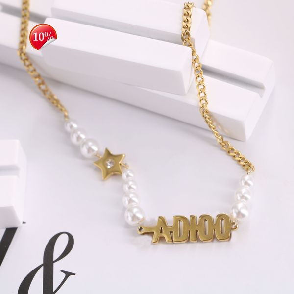 luxury design women's necklace french elegant pearl splicing d home point diamond five pointed star letter titanium steel female light, Silver
luxury design women's necklace french elegant pearl splicing d home point diamond five pointed star letter titanium steel female light, Silver