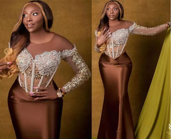 illusion long sleeve mermaid prom dresses 2023 brown beaded lace stain arabic aso ebi o-neck evening reception gowns, Black;red
illusion long sleeve mermaid prom dresses 2023 brown beaded lace stain arabic aso ebi o-neck evening reception gowns, Black;red