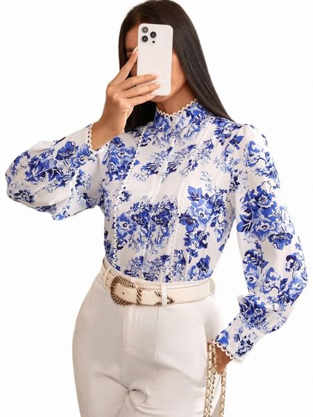 women's blouses & shirts floral print bishop sleeve mock neck shirt k9vj#, White
women's blouses & shirts floral print bishop sleeve mock neck shirt k9vj#, White