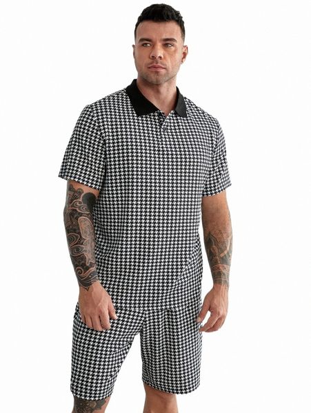 men's tracksuits extended sizes men houndstooth print polo shirt & shorts a06a#, Gray
men's tracksuits extended sizes men houndstooth print polo shirt & shorts a06a#, Gray
