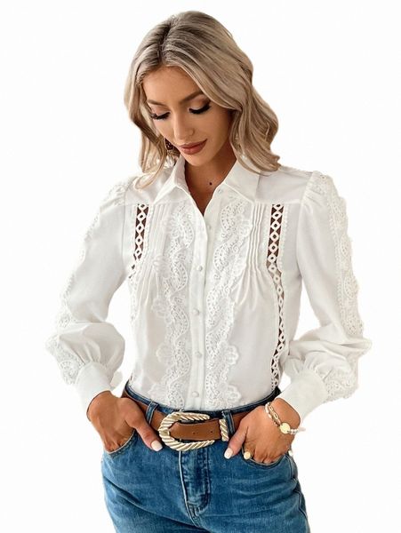 women's blouses & shirts simplee guipure lace insert plicated detail shirt q4bw#, White
women's blouses & shirts simplee guipure lace insert plicated detail shirt q4bw#, White