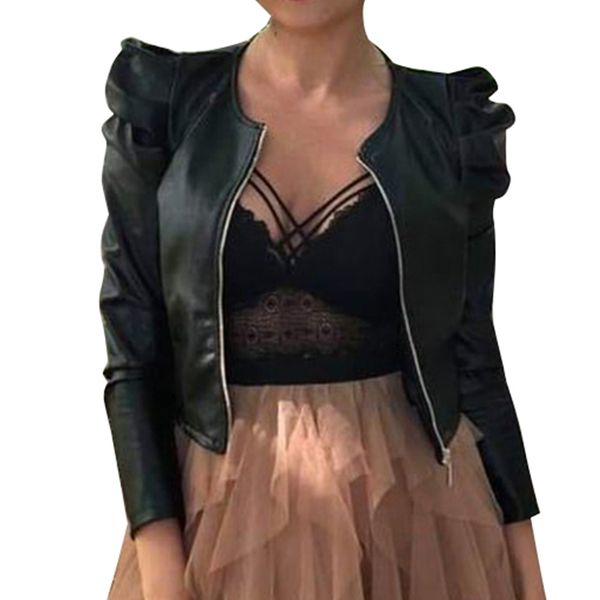 women's leather faux leather jacket women zipper short leather jackets coat autumn puff sleeve black outwear coat elegant slim jacket j
women's leather faux leather jacket women zipper short leather jackets coat autumn puff sleeve black outwear coat elegant slim jacket j
