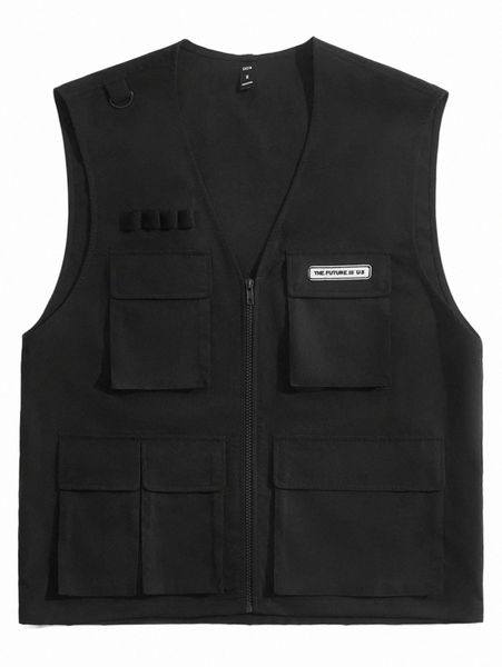 men's jackets men slogan embroidery zip up flap pocket vest jacket n1im#, Black;brown
men's jackets men slogan embroidery zip up flap pocket vest jacket n1im#, Black;brown