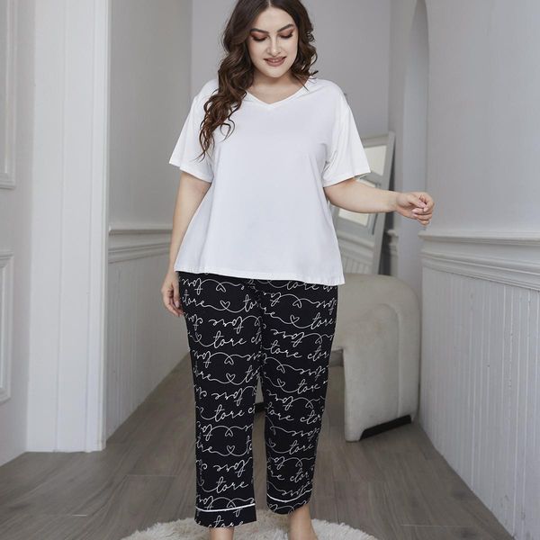 womens spring sleepwear summer pajamas set short sleeved pyjama v-neck top, Black;red
womens spring sleepwear summer pajamas set short sleeved pyjama v-neck top, Black;red