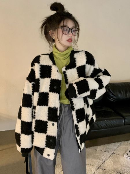 women s jackets gothic vintage fashion harajuku checkerboard women coat winter thicken plaid full sleeve lambswool jacket loose casual 22090, Black;brown
women s jackets gothic vintage fashion harajuku checkerboard women coat winter thicken plaid full sleeve lambswool jacket loose casual 22090, Black;brown