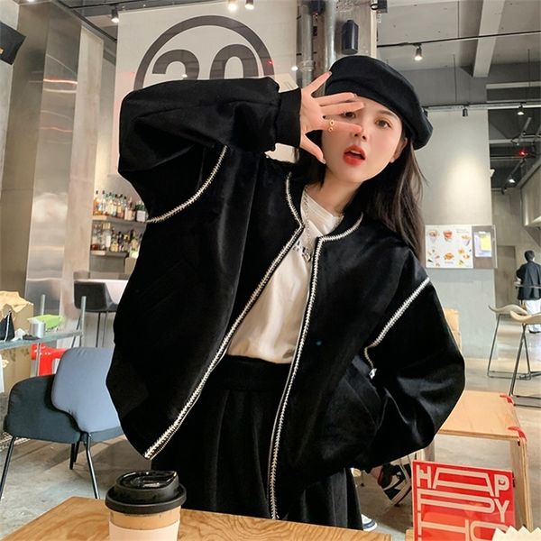 women s jackets autumn harajuku style lazy loose zipper jacket basic coat korean vintage casual splicing design black baseball uniform 22090, Black;brown
women s jackets autumn harajuku style lazy loose zipper jacket basic coat korean vintage casual splicing design black baseball uniform 22090, Black;brown