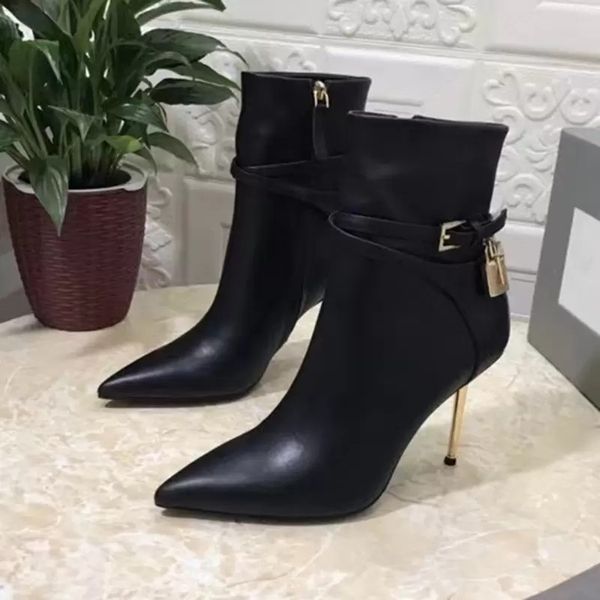 gold lock ankle boots for womens shoes luxury designer buckle zipper stiletto bootie cowskin cashmere pointed toes 10.5cm metal heel boot 35, Black
gold lock ankle boots for womens shoes luxury designer buckle zipper stiletto bootie cowskin cashmere pointed toes 10.5cm metal heel boot 35, Black
