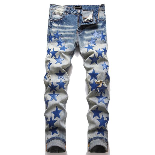 men's jeans punk blue slim elastic embroidery five pointed stars men's skinny pants
men's jeans punk blue slim elastic embroidery five pointed stars men's skinny pants