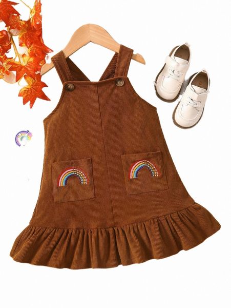 others apparel toddler girls rainbow embroidery dual pocket ruffle hem corduroy overall dress s7yi#, Black;white
others apparel toddler girls rainbow embroidery dual pocket ruffle hem corduroy overall dress s7yi#, Black;white