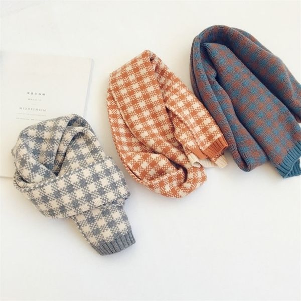 scarves wraps kids scarf autumn and winter color-blocking plaid children's knitted warm woolen for boys girls 220830, Red;brown 
scarves wraps kids scarf autumn and winter color-blocking plaid children's knitted warm woolen for boys girls 220830, Red;brown