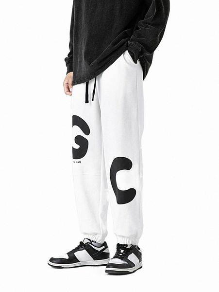 men's pants men letter graphic drawstring waist sweatpants k85a#, Black