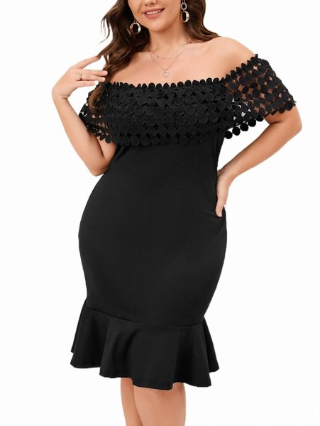 plus size dresses plus guipure lace panel off shoulder mermaid hem dress b7nk#, Black
plus size dresses plus guipure lace panel off shoulder mermaid hem dress b7nk#, Black