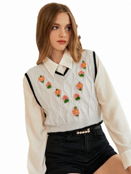 women's sweaters mod 1pc floral patched contrast trim sweater vest o7gq#, White;black
women's sweaters mod 1pc floral patched contrast trim sweater vest o7gq#, White;black
