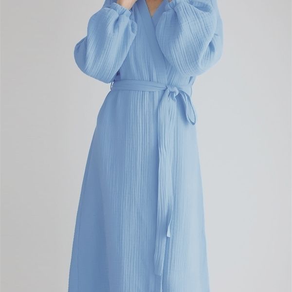 women's robe linad solid color sleepwear puff sleeves bathrobe female nightwear cotton women home wear spring loungewear 220830
women's robe linad solid color sleepwear puff sleeves bathrobe female nightwear cotton women home wear spring loungewear 220830