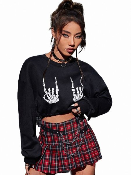 women's hoodies & sweatshirts skeleton print drop shoulder crop sweatshirt v4xu#, Black
women's hoodies & sweatshirts skeleton print drop shoulder crop sweatshirt v4xu#, Black