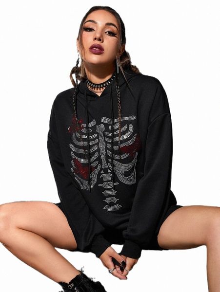 women's hoodies & sweatshirts rhinestone skeleton pattern drop shoulder drawstring hoodie f0q2#, Black
women's hoodies & sweatshirts rhinestone skeleton pattern drop shoulder drawstring hoodie f0q2#, Black