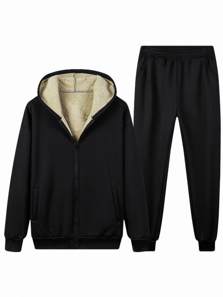 men's tracksuits men drop shoulder thermal lined hoodie & sweatpants 88wy#, Gray