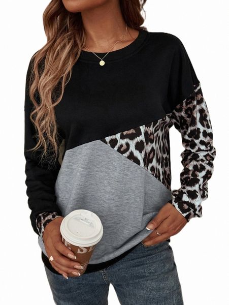 women's hoodies & sweatshirts leopard print colorblock drop shoulder sweatshirt 408s#, Black
women's hoodies & sweatshirts leopard print colorblock drop shoulder sweatshirt 408s#, Black
