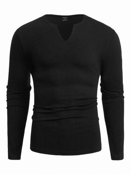 men's t-shirts men solid notched neck tee 2022 new g9ur#, White;black 
men's t-shirts men solid notched neck tee 2022 new g9ur#, White;black