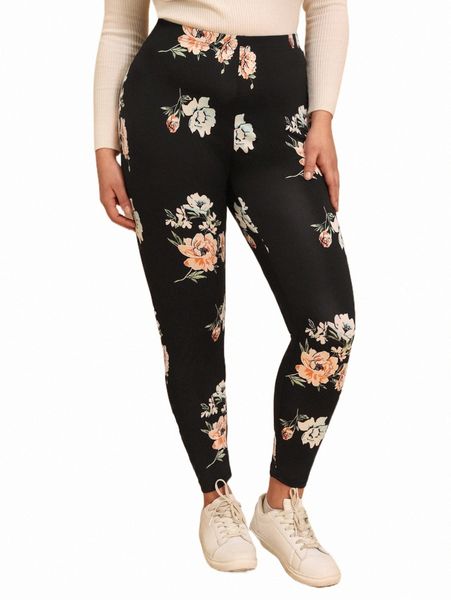 plus size pants emery rose plus floral print leggings x3om#, Black