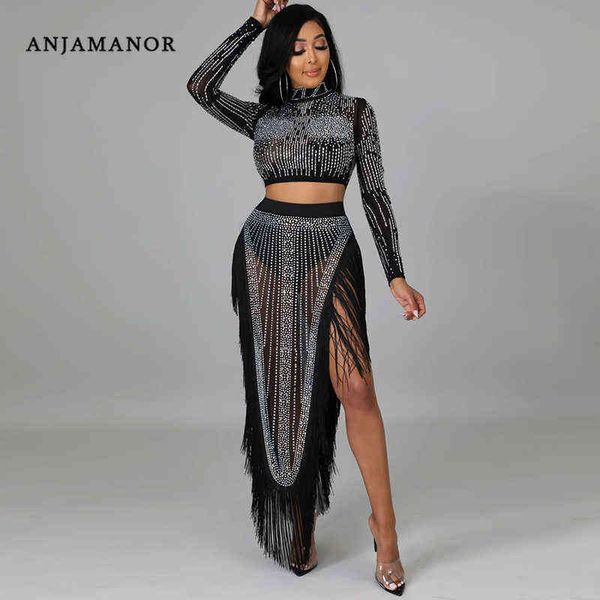 women's two piece pants anjamanor black mesh two piece dress for women evening party crystal tassel long skirt with slit matching sets, White
women's two piece pants anjamanor black mesh two piece dress for women evening party crystal tassel long skirt with slit matching sets, White