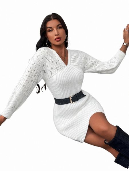 women's sweaters pointelle knit drop shoulder sweater dress without belt o0zh#, White;black
women's sweaters pointelle knit drop shoulder sweater dress without belt o0zh#, White;black