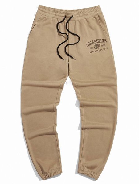 men's pants men slogan graphic drawstring waist sweatpants b4pc#, Black