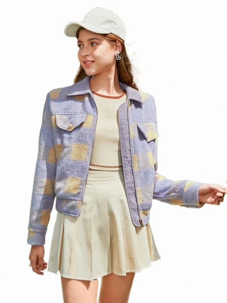 women's jackets mod plaid tweed flap detail jacket k2jl#, Black;brown 
women's jackets mod plaid tweed flap detail jacket k2jl#, Black;brown