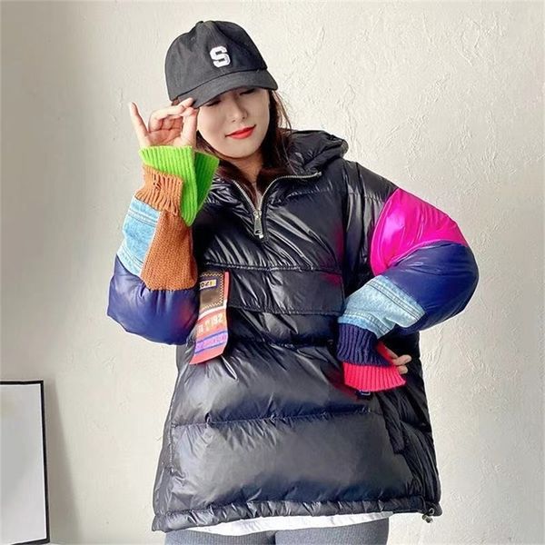 women's down parkas white goose down winter jacket patchwork female denim cloth warm in 220902, Black
women's down parkas white goose down winter jacket patchwork female denim cloth warm in 220902, Black